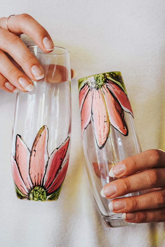 Duo de flûtes à champagne fleur rose