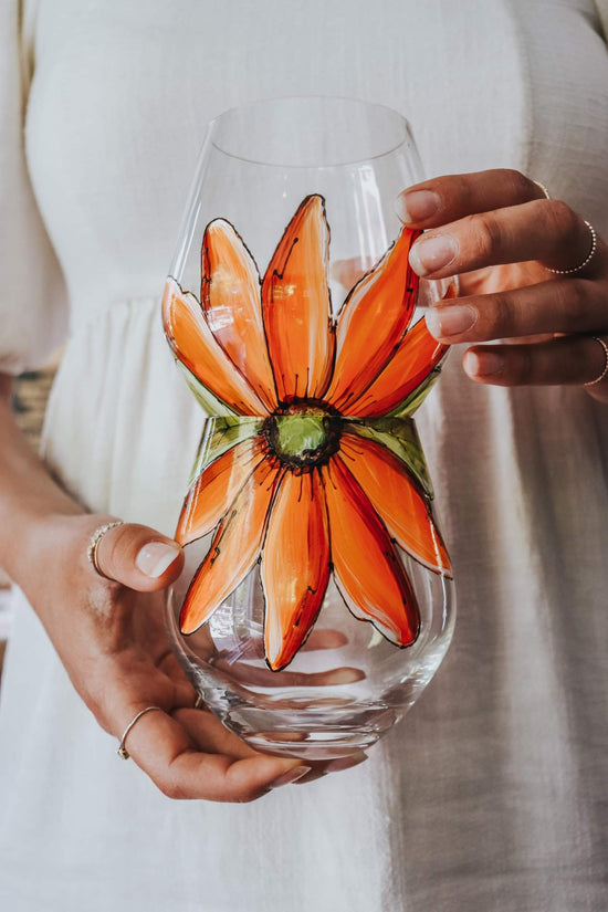 Duo verres sans pied design demi fleurs oranges