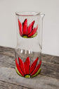 Carafe d'eau et verre design fleur rouge