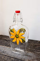 Bouteille en verre recyclé pour huile ou vinaigrette design fleur jaune