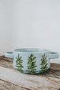 Turquoise bowl with 2 handles, hand painted rustic boreal design by Pero