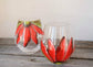 Duo of red flower design wine glasses