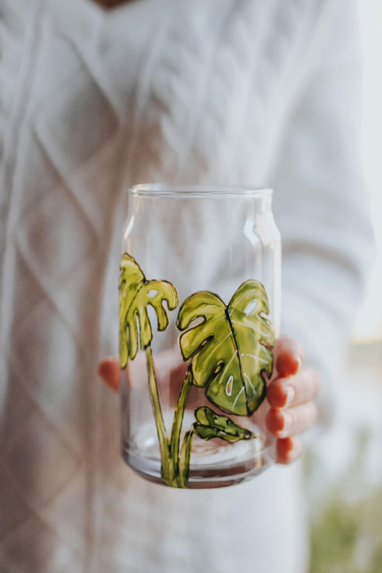 Verre - canette design plante Monstera