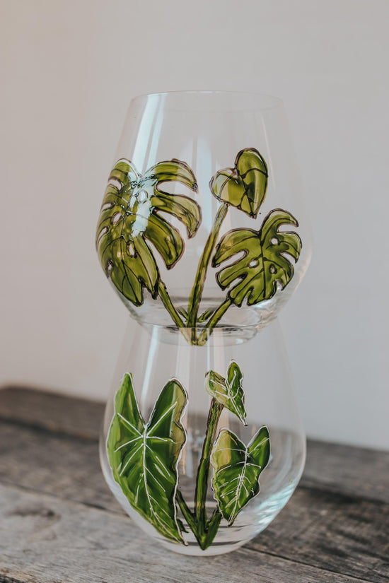 Duo de verres sans pied design botanique