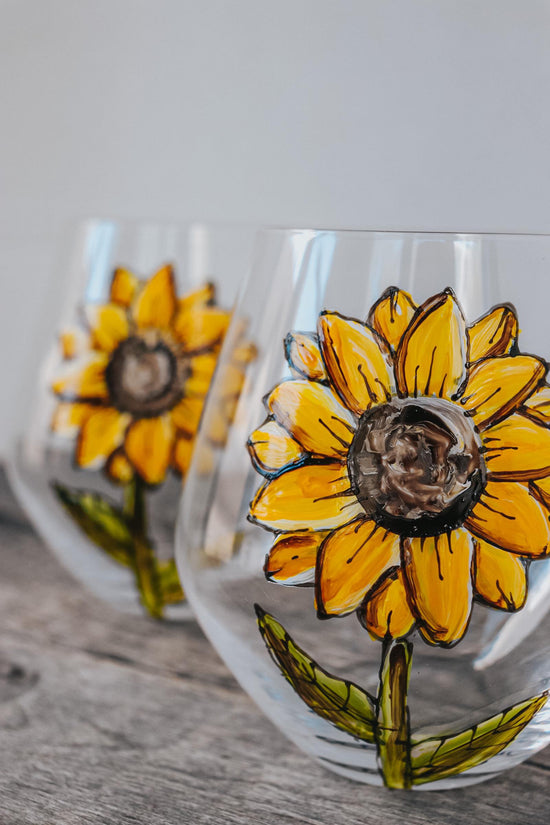 Duo de verres sans pied design fleur tournesol